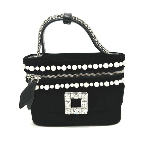 ROGER VIVIER crystal Faux Pearl Vanity Velvet Micro 2WAY Hand Bag - Picture 1 of 13